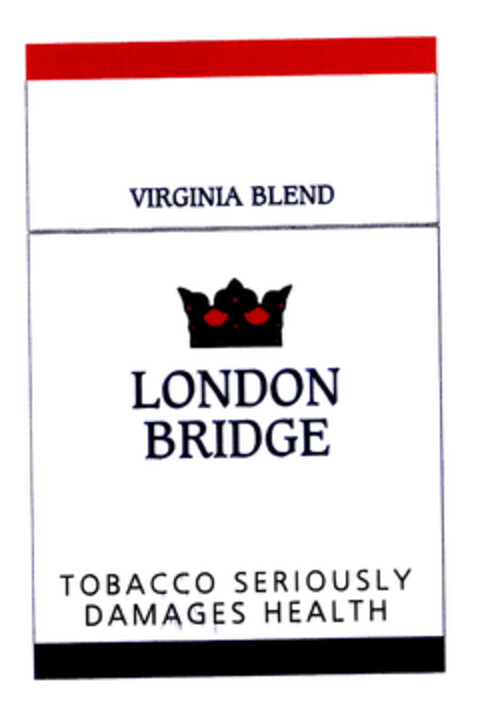 VIRGINIA BLEND LONDON BRIDGE TOBACCO SERIOUSLY DAMAGES HEALTH Logo (EUIPO, 23.04.2003)