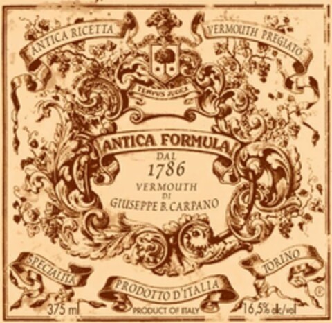 ANTICA FORMULA dal 1786 VERMOUTH DI GIUSEPPE B. CARPANO ANTICA RICETTA VERMUT PREGIATO Logo (EUIPO, 31.03.2021)