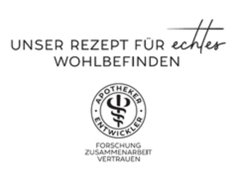 UNSER REZEPT FÜR echtes WOHLBEFINDEN APOTHEKER ENTWICKLER FORSCHUNG ZUSAMMENARBEIT VERTRAUEN Logo (EUIPO, 16.04.2021)