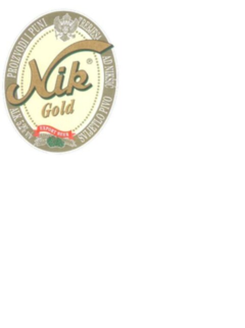 NIK GOLD PROIZVODI I PUNI TREBJESA AD NIKSIC ALK. 5.2% v/v SVIJETLO PIVO EXPORT BEER Logo (EUIPO, 04/01/2005)
