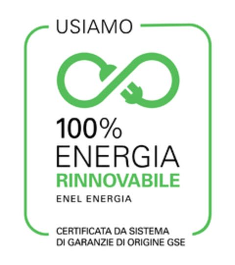USIAMO 100% ENERGIA RINNOVABILE ENEL ENERGIA CERTIFICATA DA SISTEMA DI GARANZIE DI ORIGINE GSE Logo (EUIPO, 11.03.2019)
