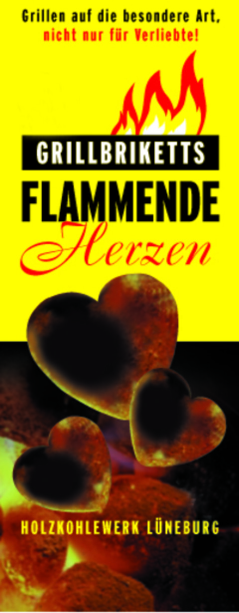 GRILLBRIKETTS FLAMMENDE Herzen Grillen auf die besondere Art nicht nur für Verliebte! Logo (EUIPO, 03.11.2004)