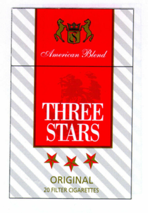 American Blend THREE STARS ORIGINAL 20 FILTER CIGARETTES Logo (EUIPO, 07/14/1997)