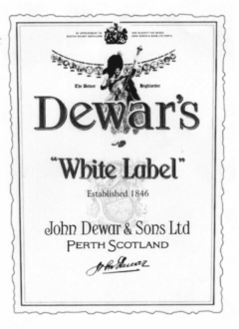 White Label Dewar's The Dewar Highlander Established 1846 John Dewar & Sons Ltd Perth Scotland Logo (EUIPO, 01/03/2001)