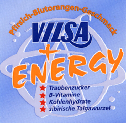 VILSA+ENERGY Pfirsich-Blutorangen-Geschmack Traubenzucker B-Vitamine Kohlenhydrate sibirische Taigawurzel Logo (EUIPO, 07.05.2004)