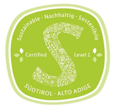 Sustainable  Nachhaltig  Sostenibile Certified Level 1 SÜDTIROL ALTO ADIGE Logo (EUIPO, 29.03.2023)