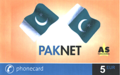 PAKNET AS Communications phonecard 5 EUR Logo (EUIPO, 07.11.2003)