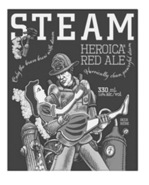Steam Heroica Red Ale Only the brave brew with steam Heroically clean powerful steam 330ml 5.6alc/vol Beer Biere Logo (EUIPO, 02.05.2018)