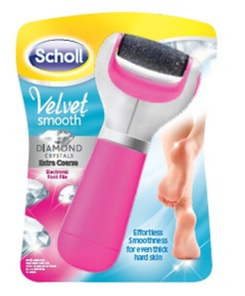 SCHOLL VELVET SMOOTH DIAMOND CRYSTALS Extra Coarse Electronic Foot File Effortless Smoothness for even thick hard skin Logo (EUIPO, 24.04.2015)