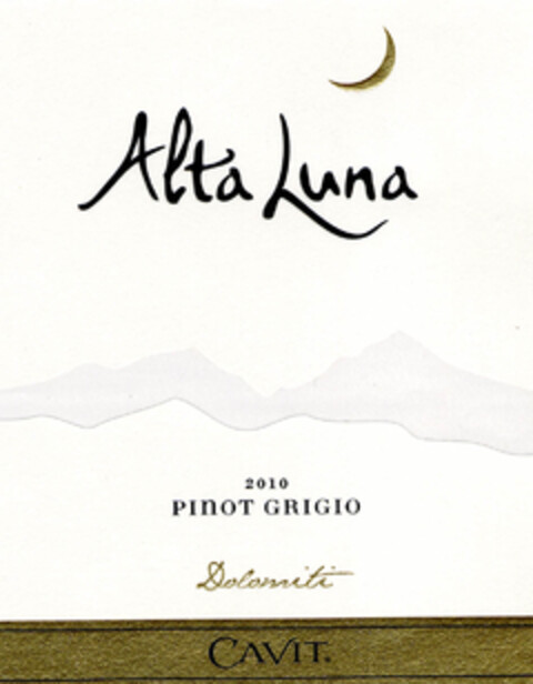 ALTA LUNA 2010 PINOT GRIGIO DOLOMITI Logo (EUIPO, 05/26/2011)