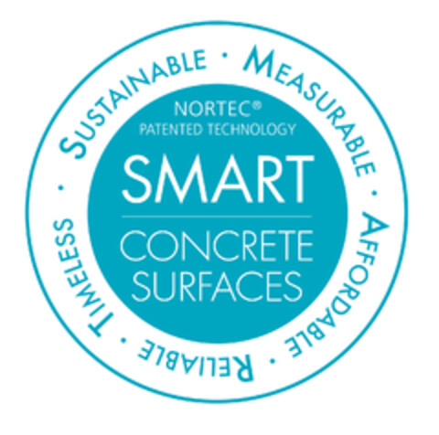 TIMELESS SUSTAINABLE MEASURABLE AFFORDABLE RELIABLE NORTEC PATENTED TECHNOLOGY SMART CONCRETE SURFACES Logo (EUIPO, 23.07.2020)