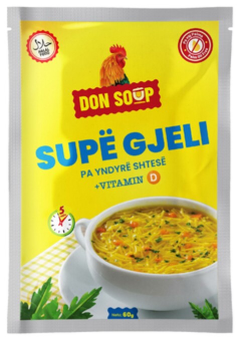 HALAL FOOD DON SOUP Pavaj Palme SUPË GJELI 5 min PA YNDYRË SHTESË + VITAMIN D Palm Oil Free Neto ; 60g Logo (EUIPO, 03/15/2024)