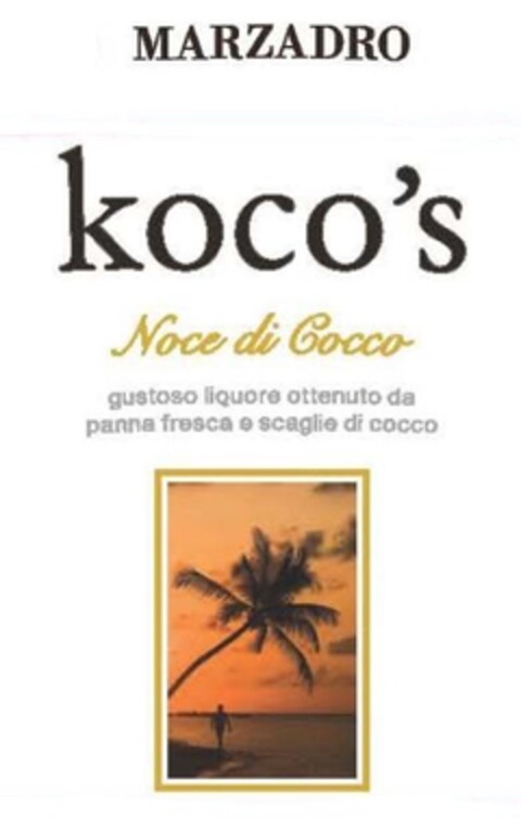 MARZADRO KOCO'S Noce di Cocco gustoso liquore ottenuto da panna fresca e scaglie di cocco Logo (EUIPO, 23.04.2014)