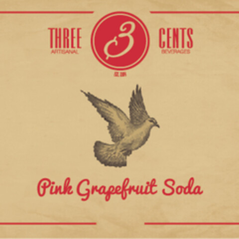 3 THREE CENTS ARTISANAL BEVERAGES PINK GRAPEFRUIT SODA EST. 2014 Logo (EUIPO, 05/09/2017)