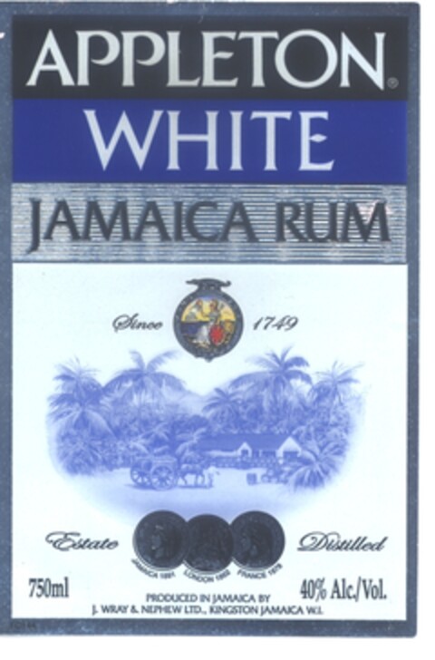 APPLETON WHITE JAMAICA RUM Since 1749 Estate Distilled Logo (EUIPO, 01/02/2007)