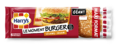 HARRYS LE MOMENT BURGER  SÉSAME - SESAM 6 BURGERS BROODJES À consommer de préferénce avant le: Ten minste houdbaar tot: Suggestion de présentation/Serveertip ZONDER SANS HUILE DE PALME PALMOLIE - GÉANT- MAXI FORMAT Logo (EUIPO, 02/12/2016)