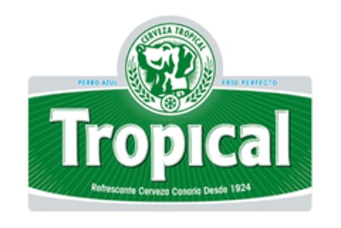 PERRO AZUL CERVEZA TROPICAL FRIO PERFECTO TROPICAL REFRESCANTE CERVEZA CANARIA DESDE 1924 Logo (EUIPO, 26.09.2013)