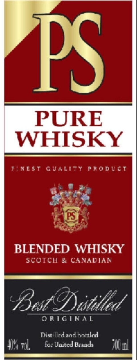 PS PURE WHISKY BLENDED WHISKY SCOTCH & CANADIAN Logo (EUIPO, 02/09/2009)