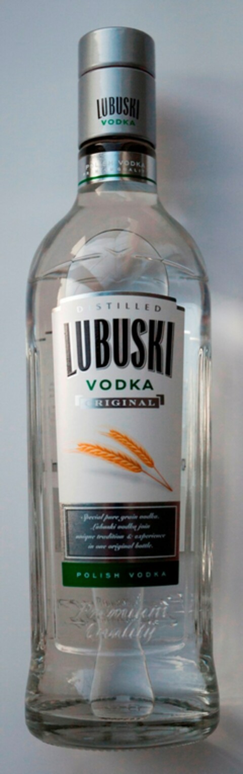 LUBUSKI VODKA POLISH VODKA PREMIUM QUALITY DISTILLED LUBUSKI VODKA ORIGINAL SPECIAL PURE GRAIN VODKA LUBUSKI VODKA JOINS UNIQUE TRADITION & EXPERIENCE IN ONE ORIGINAL BOTTLE POLISH VODKA PREMIUM QUALITY Logo (EUIPO, 03.11.2014)