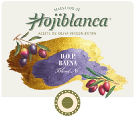 MAESTROS DE HOJIBLANCA ACEITE DE OLIVA VIRGEN EXTRA D.O.P. BAENA BLEND Nº Logo (EUIPO, 19.01.2018)