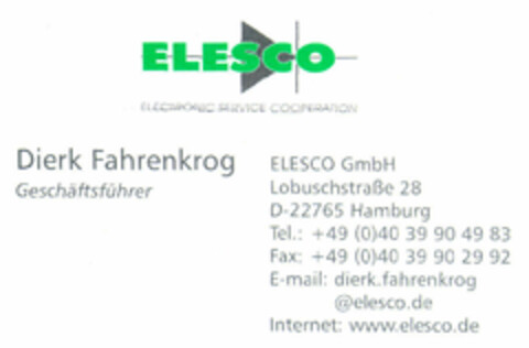 ELESCO ELECTRONIC SERVICE COOPERATION Logo (EUIPO, 08.09.1998)