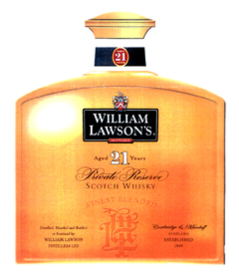 WILLIAM LAWSON'S SCOTLAND Aged 21 Years Private Reserve SCOTCH WHISKY FINEST BLENDED Logo (EUIPO, 11.03.2004)