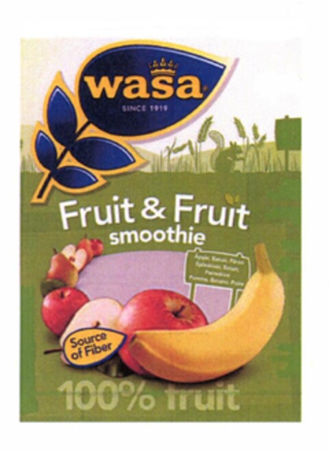 WASA FRUIT & FRUIT SMOOTHIE SOURCE OF FIBER 100% FRUIT Logo (EUIPO, 18.01.2011)