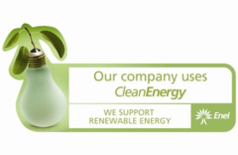 Our company uses CleanEnergy We support renewable energy ENEL Logo (EUIPO, 10/02/2009)