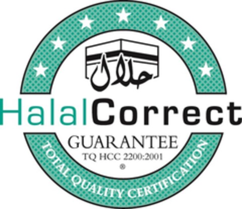 HALALCORRECT GUARANTEE TQ HCC 2200:2001® TOTAL QUALITY CERTIFICATION Logo (EUIPO, 01/05/2018)