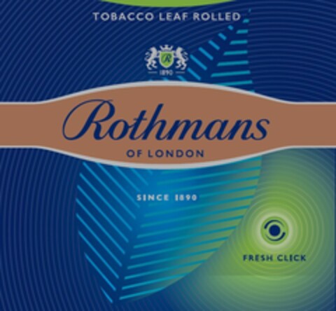 ROTHMANS OF LONDON FRESH CLICK TOBACCO LEAF ROLLED SINCE 1890 Logo (EUIPO, 12/18/2019)