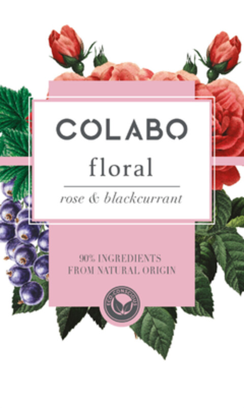 COLABO floral rose & blackcurrant 90% INGREDIENTS FROM NATURAL ORIGIN ECO-CONSCIOUS Logo (EUIPO, 24.06.2022)