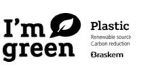 I'M GREEN PLASTIC RENEWABLE SOURCE CARBON REDUCTION BRASKEM Logo (EUIPO, 30.06.2010)