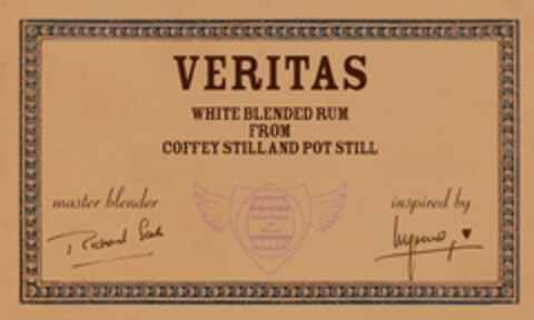 VERITAS WHITE BLENDED RUM FROM COFFEY STILLAND POT STILL GUARDIANS OF RUM MASTER BLENDER INSPIRED BY Logo (EUIPO, 02.11.2017)