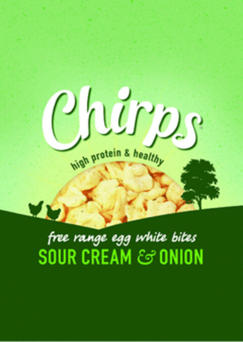 CHIRPS HIGH PROTEIN & HEALTHY FREE RANGE EGG WHITE BITES SOUR CREAM & ONION Logo (EUIPO, 18.11.2014)