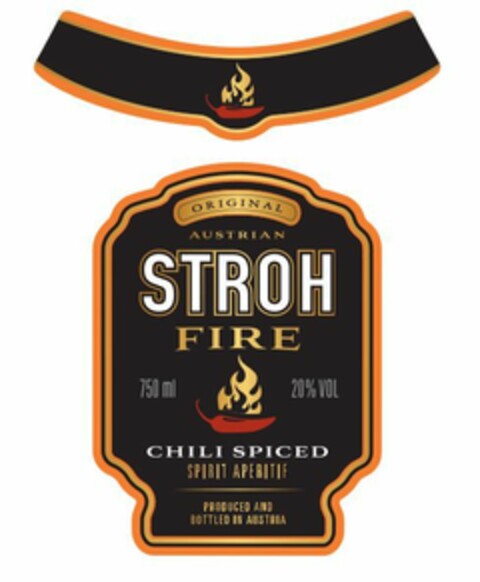 ORIGINAL AUSTRIAN STROH FIRE CHILI SPICED SPIRIT APERITIF PRODUCED AND BOTTLED IN AUSTRIA Logo (EUIPO, 15.04.2015)