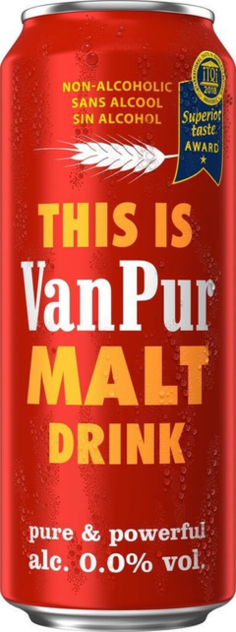 NON - ALCOHOLIC SANS ALCOOL SIN ALCOHOL Superior taste AWARD THIS IS VanPur MALT DRINK pure & powerful alc. 0.0% vol. Logo (EUIPO, 06.04.2019)