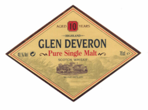 GLEN DEVERON Pure Single Malt SCOTCH WHISKY AGED 10 YEARS Logo (EUIPO, 12.06.2000)