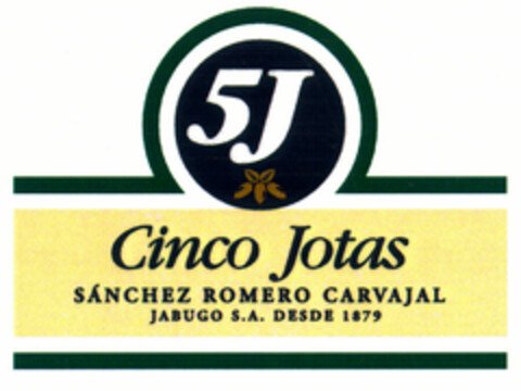 5J Cinco Jotas SÁNCHEZ ROMERO CARVAJAL JABUGO S.A. DESDE 1879 Logo (EUIPO, 12/07/1999)