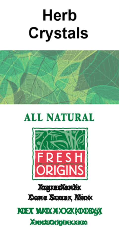 Herb Crystals, ALL NATURAL, FRESH ORIGINS Logo (EUIPO, 08.05.2014)