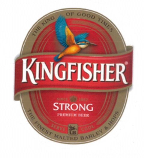 KINGFISHER THE KING OF GOOD TIMES KINGFISHER SINCE 1857 PREMIUM LAGER BEER SERVE COOL THE FINES MALTED BARLEY & HOPS Logo (EUIPO, 25.07.2017)