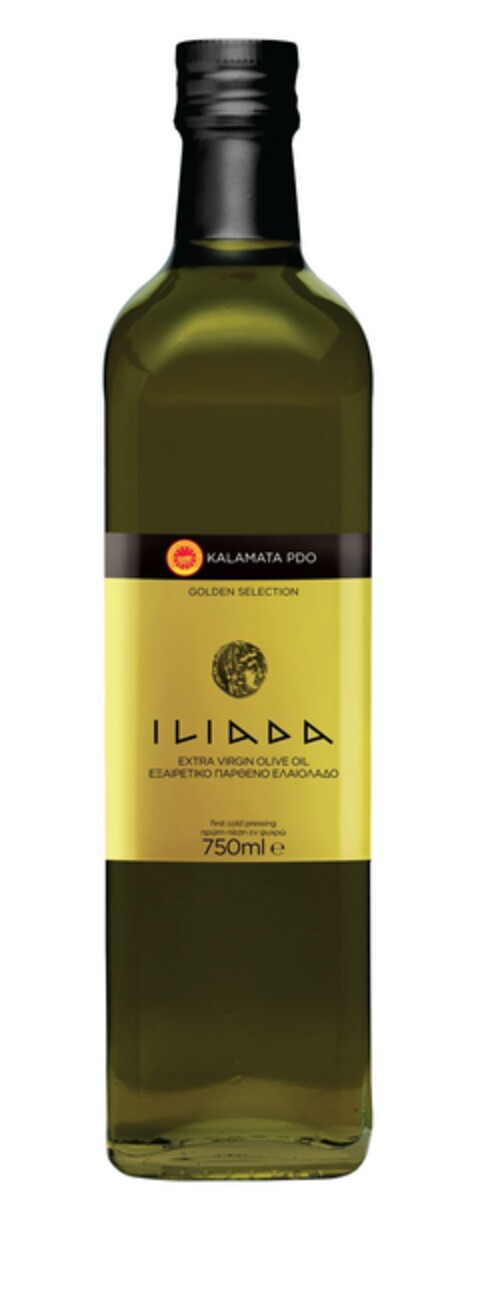 ILIADA KALAMATA PDO GOLDEN SELECTION EXTRA VIRGIN OLIVE OIL Logo (EUIPO, 10/22/2024)