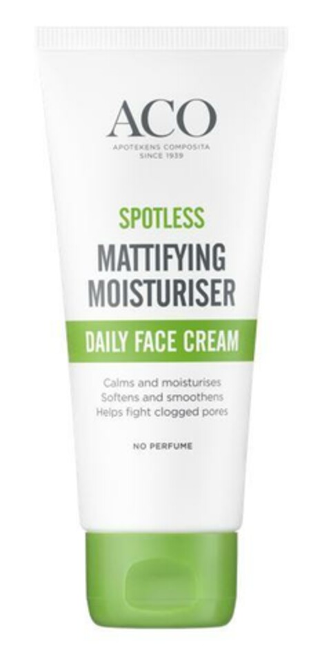 ACO APOTEKENS COMPOSITA SINCE 1939 SPOTLESS MATTIFYING MOISTURISER DAILY FACE CREAM Logo (EUIPO, 05/05/2023)