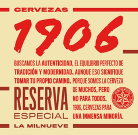 Cervezas 1906 Reserva Especial La Milnueve Logo (EUIPO, 03/23/2020)