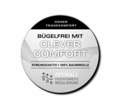 HOHER TRAGEKOMPOFT BÜGELFREI MIT CLEVER COMFORT ATMUNGAKTIV 100% BAUMWOLLE OPTIMALE FEUCHTIGKEITSREGULIERUNG Logo (EUIPO, 08.11.2016)
