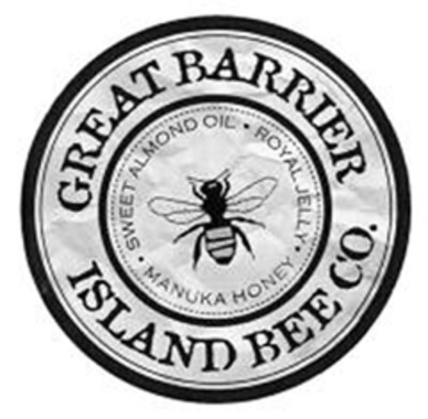 Great Barrier Island Bee Co. 
Sweet Almond Oil Royal Jelly Manuka Honey Logo (EUIPO, 14.07.2010)