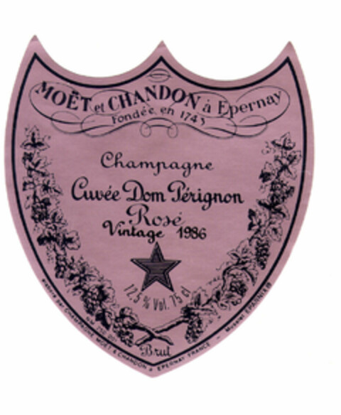 MOËT et CHANDON à Epernay Fondée en 1743 Champagne Cuvée Dom Pérignon Rosé Vintage 1986 12,5% Vol 75 cl Brut Logo (EUIPO, 14.05.1997)