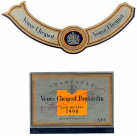 Veuve Clicquot Veuve Clicquot CHAMPAGNE FONDÉE EN 1772 VCP Veuve Clicquot Ponsardin RICH RESERVE 1990 REIMS FRANCE SEC Logo (EUIPO, 25.05.1998)