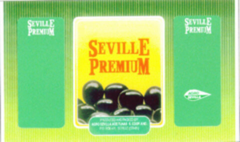 SEVILLE PREMIUM AGRO SEVILLA PRODUCED AND PACKED BY AGRO SEVILLAS ACEITUNAS S. COOP. AND P.O. BOX 470 SEVILLA (SPAIN) Logo (EUIPO, 03/23/1999)