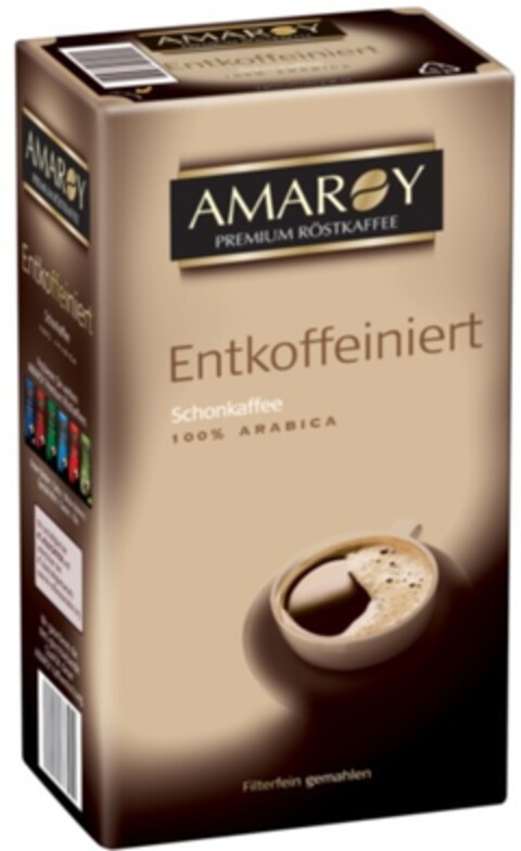 AMAROY PREMIUM RÖSTKAFFEE Schonkaffee Entkoffeiniert 100% ARABICA Filterfein gemahlen Logo (EUIPO, 07/08/2016)