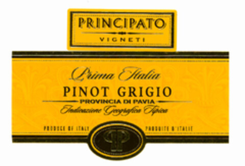 Prima Italia PINOT GRIGIO PROVINCIA DI PAVIA PRINCIPATO VIGNETI Logo (EUIPO, 06.09.2004)